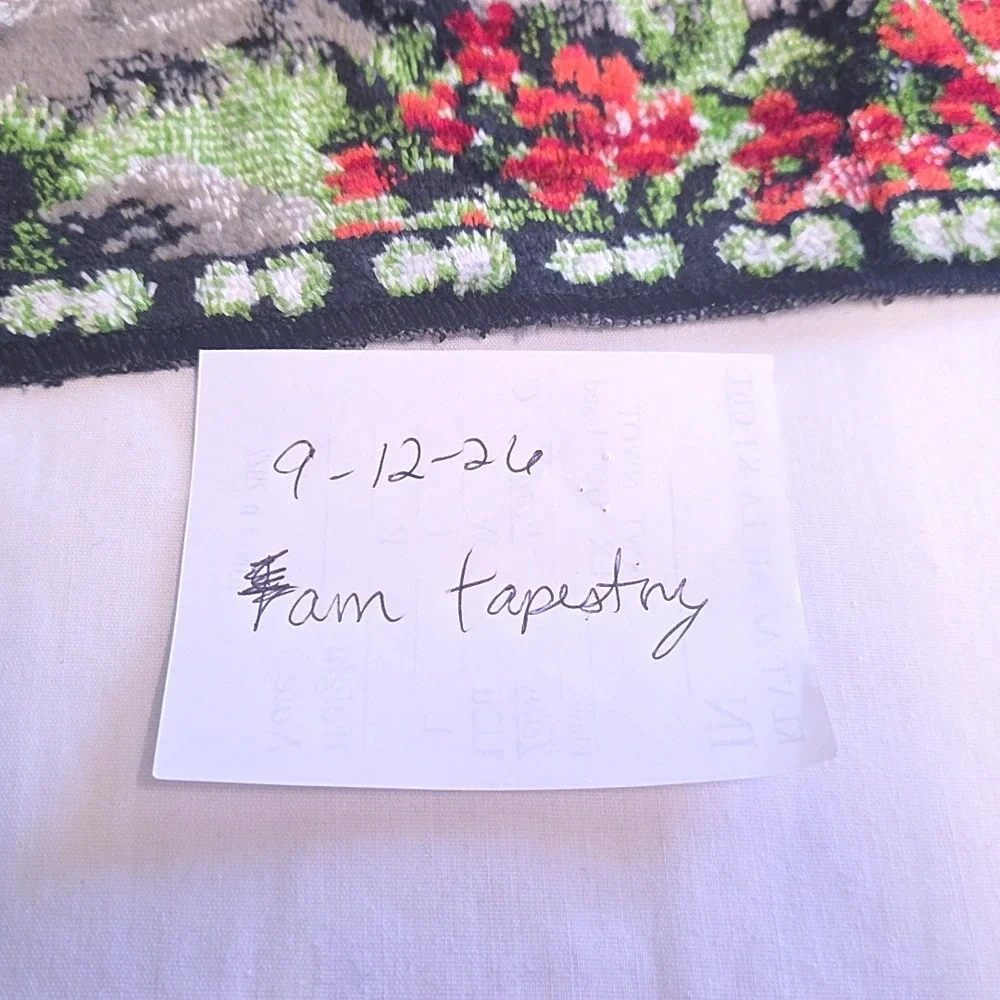 Vintage Ram Tapestry Blue Bighorn Sheep Mountain Velvet Fringed Wall Hanging
